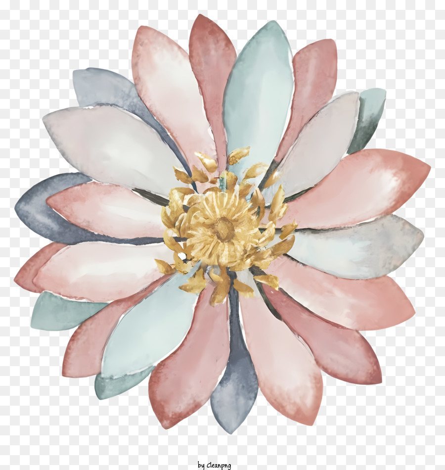 Pintura A La Acuarela Flor Rosa Y Azul Centro Amarillo Imagen Png