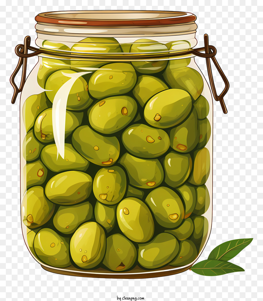 Aceitunas Verdes Dibujadas A Mano En Jar Aceitunas Verdes Frasco De