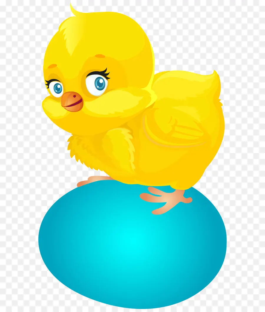 Pollito Amarillo Sobre Huevo Azul，Lindo PNG