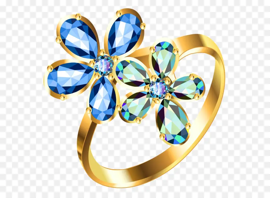 Anillo De Flor De Piedra Preciosa Azul，Banda De Oro PNG