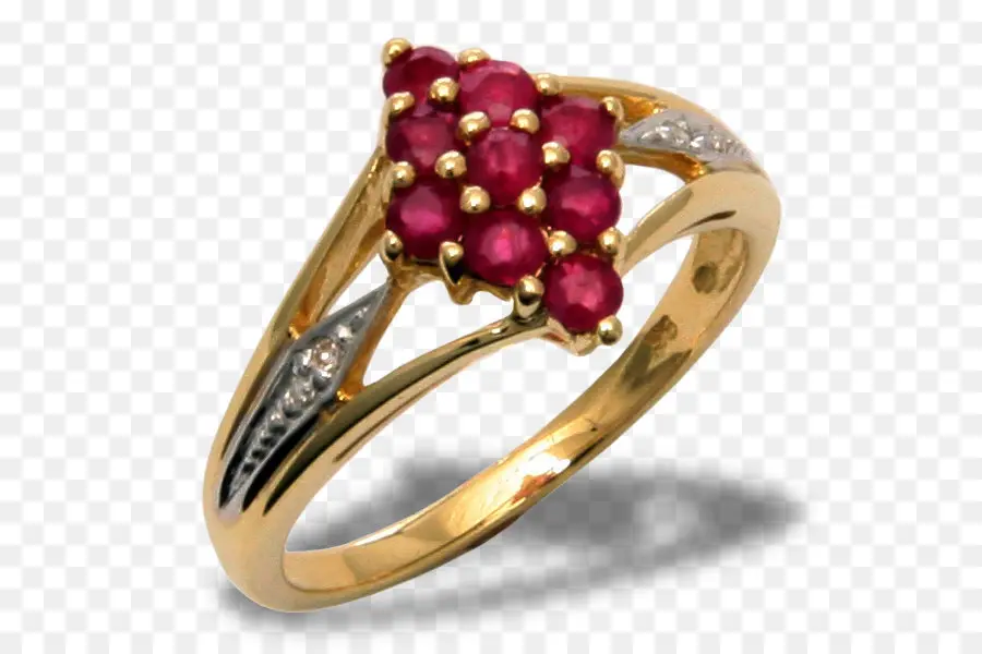 Anillo De Oro Con Gemas Rojas，Oro PNG