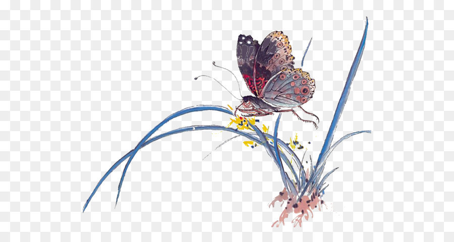 Mariposa，Pintura De Lavado De Tinta PNG