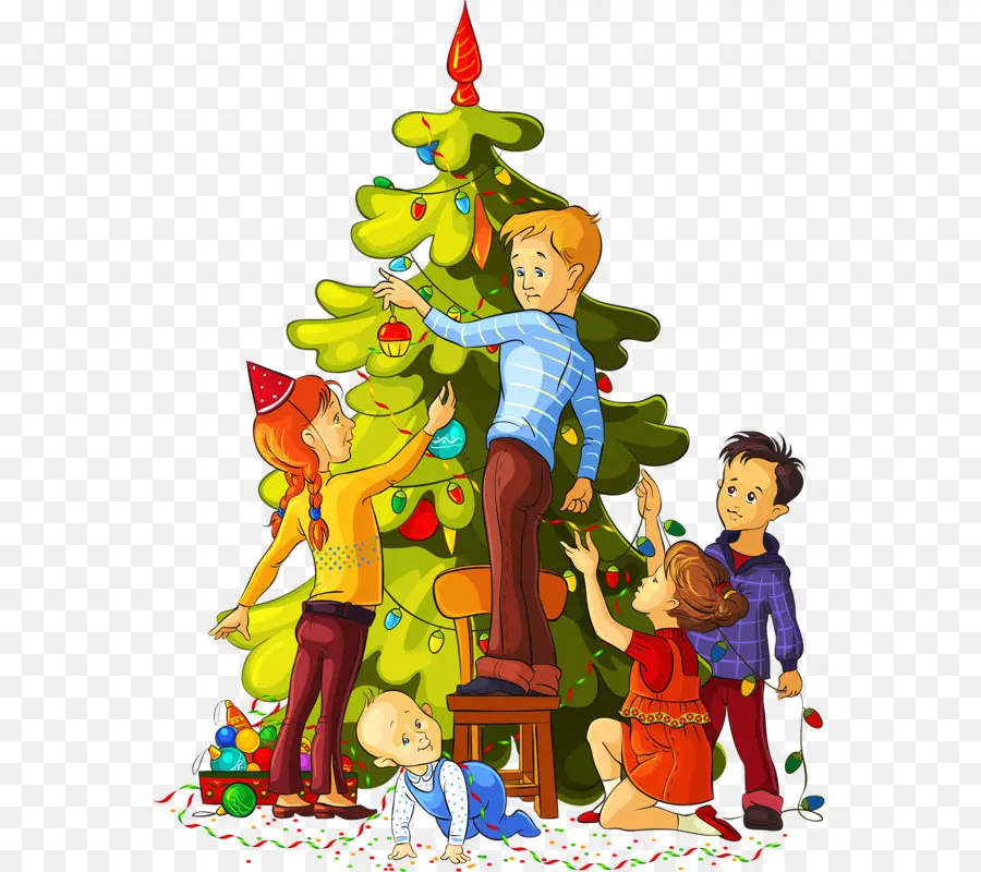 Niños Decorando El árbol De Navidad，Navidad PNG