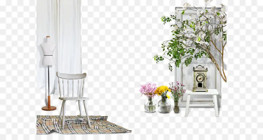 Silla Y Flores，Maniquí PNG