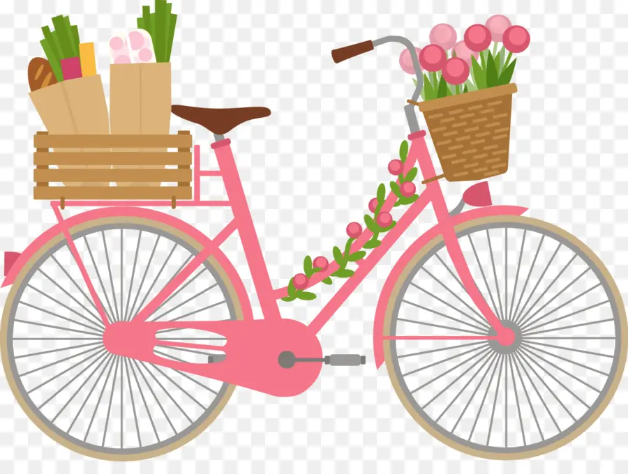 Bicicleta Rosa，Flores PNG