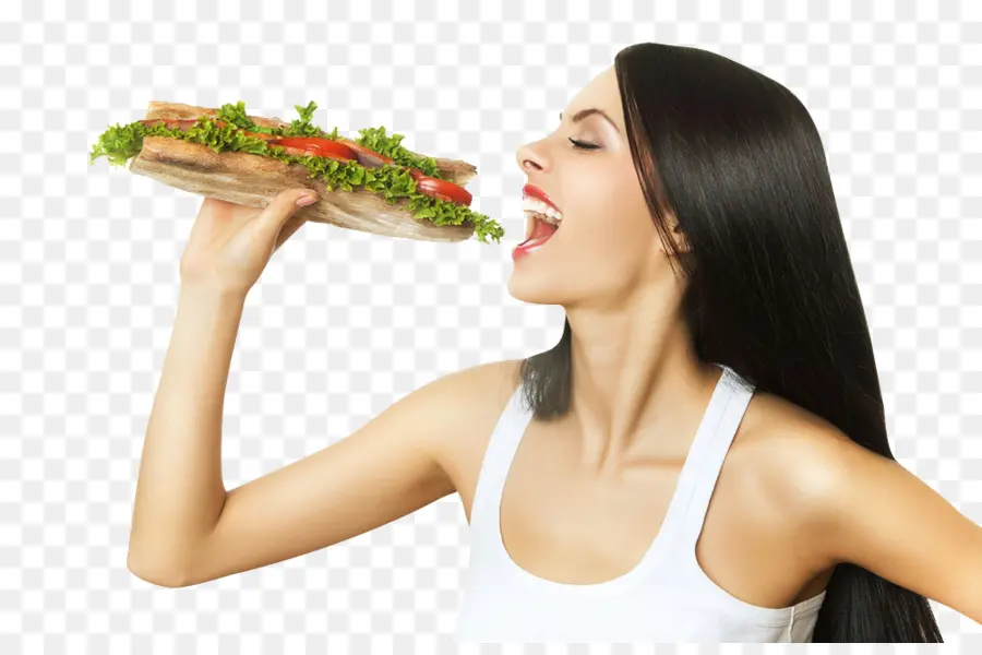 Mujer Comiendo Sándwich，Alimento PNG