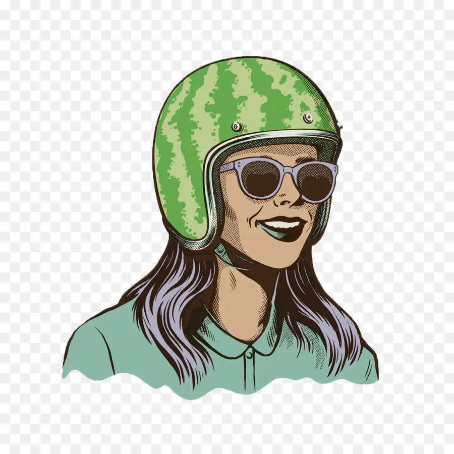 Mujer Con Casco De Sandía，Divertido PNG