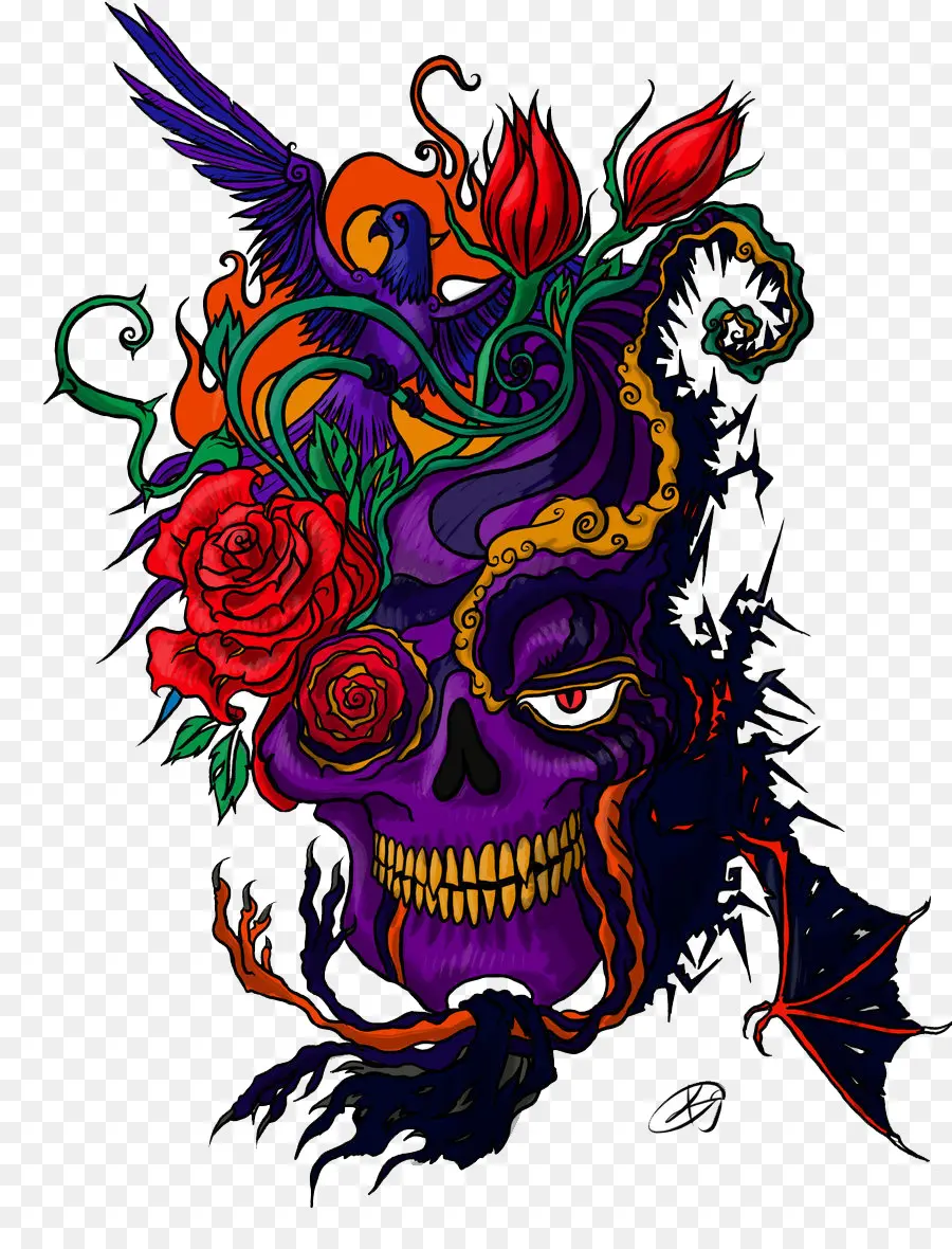 Calavera Decorativa，Flores PNG