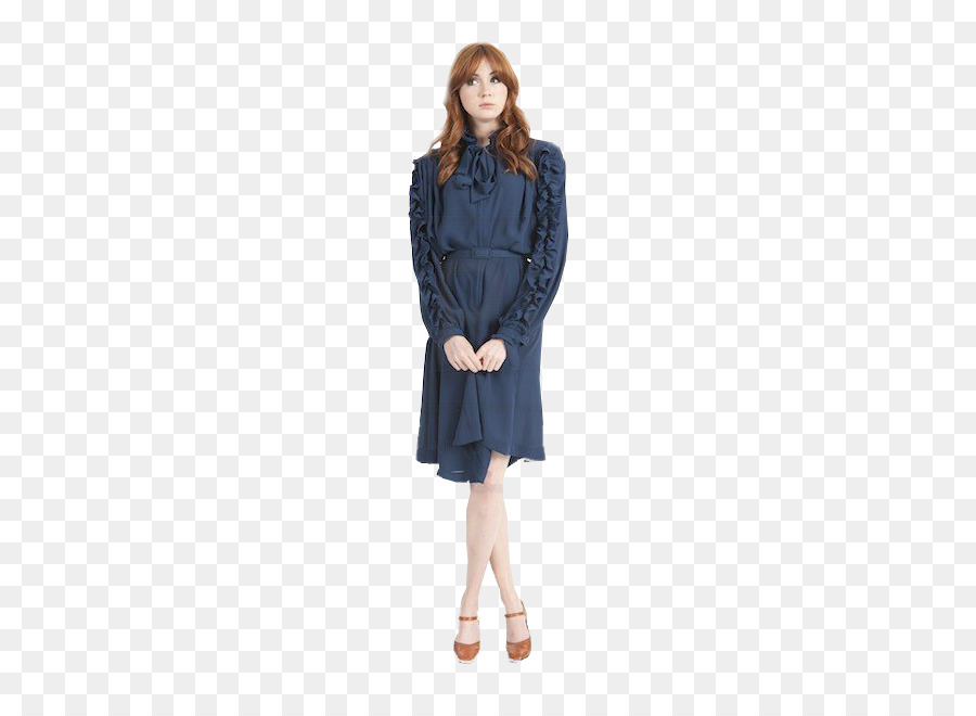 Mujer En Vestido Azul，Mangas Largas PNG