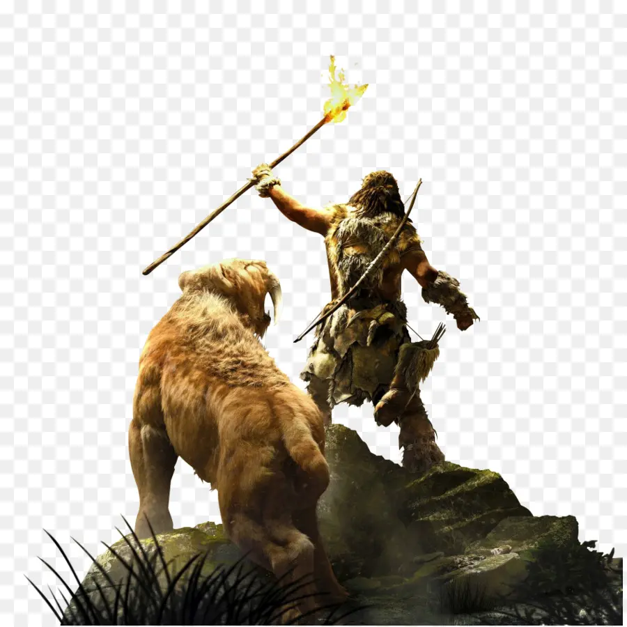 Cavernícola Y Perro，Prehistórico PNG