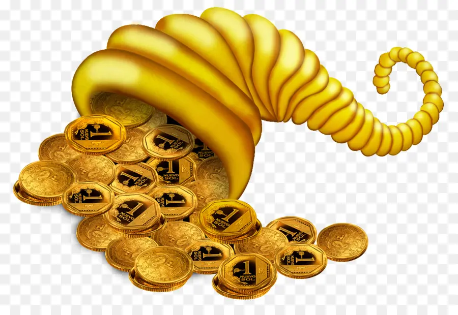 Cornucopia Con Monedas，Cuerno De La Abundancia PNG