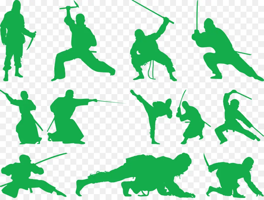 Siluetas Ninja Verdes，Artes Marciales PNG