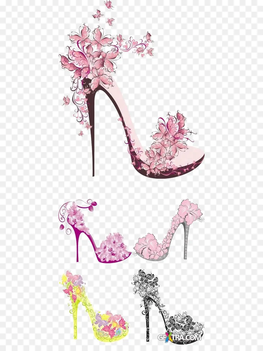 Tacones Altos Florales，Zapatos PNG