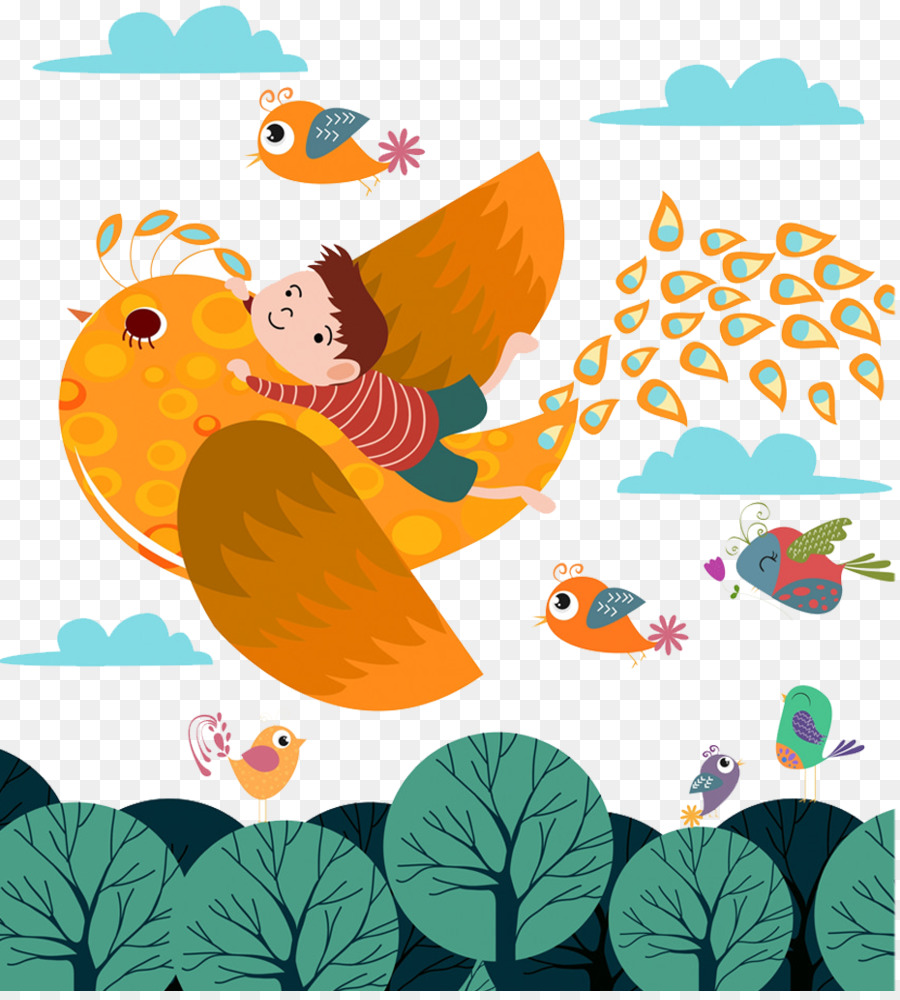 Niño En Pájaro，Vuelo PNG