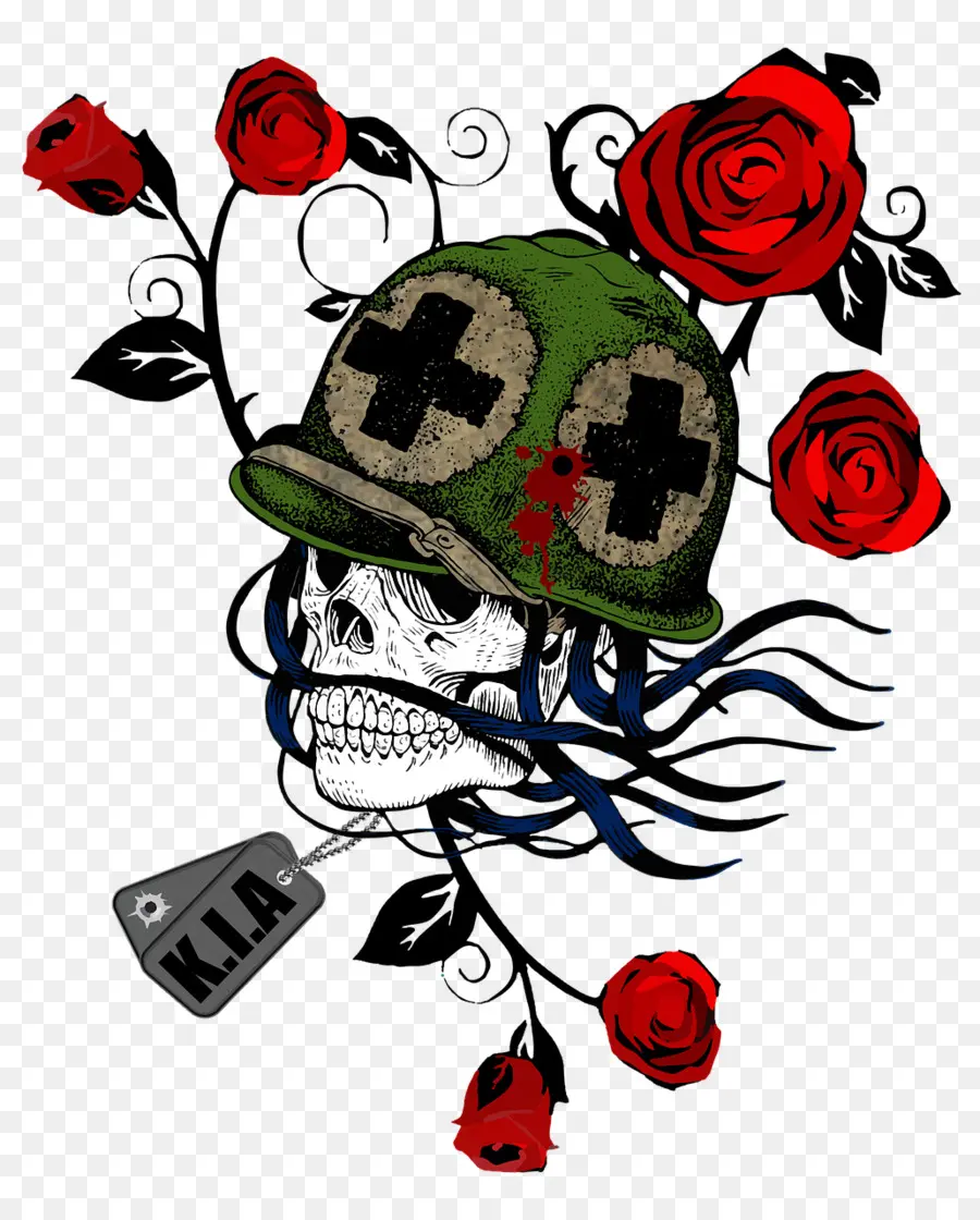 Calavera Con Casco，Rosas PNG