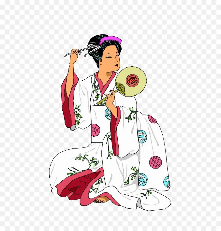 Mujer En Kimono，Admirador PNG