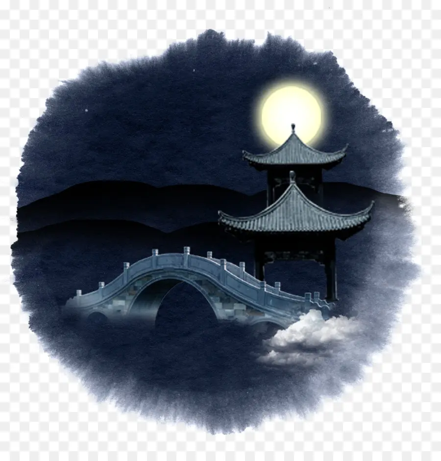 Pagoda Y Puente，Noche PNG