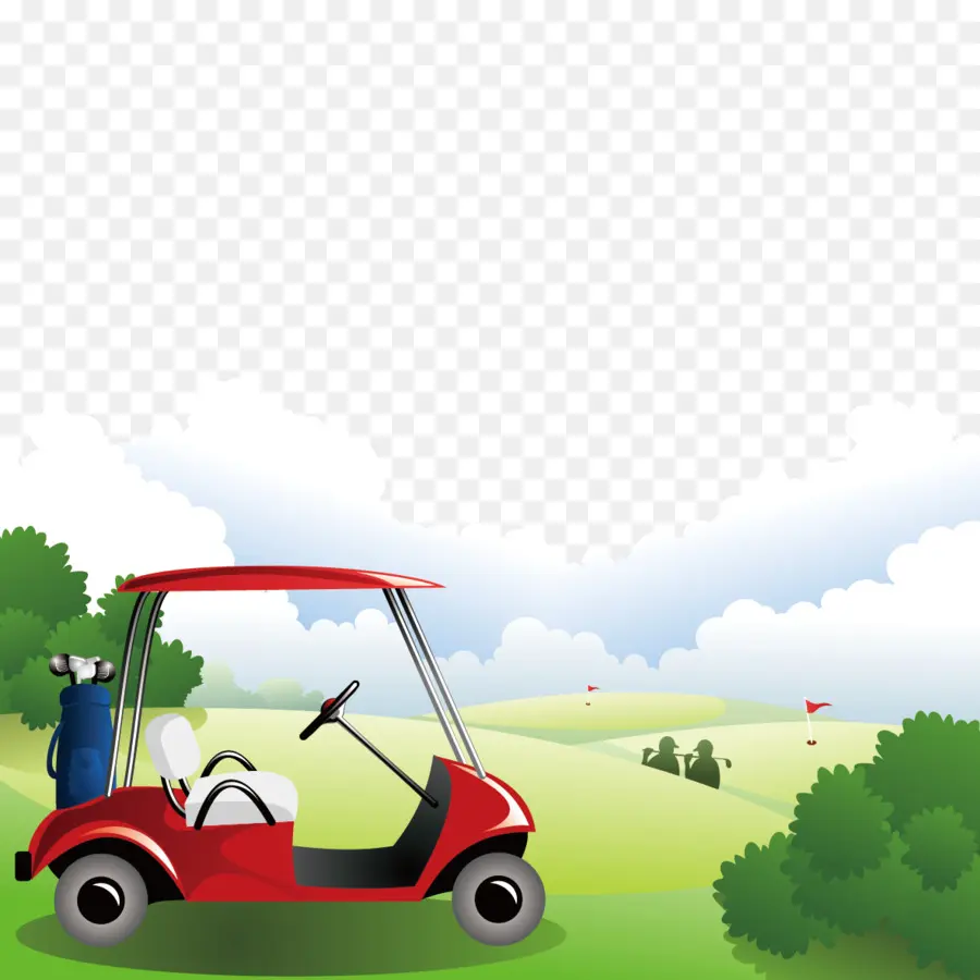 Carro De Golf Rojo，Campo De Golf PNG