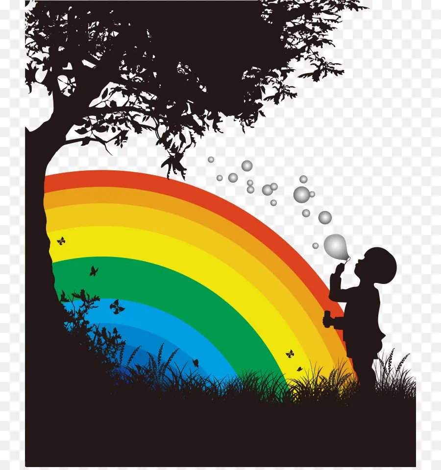 Niño Con Arcoiris，Burbujas PNG