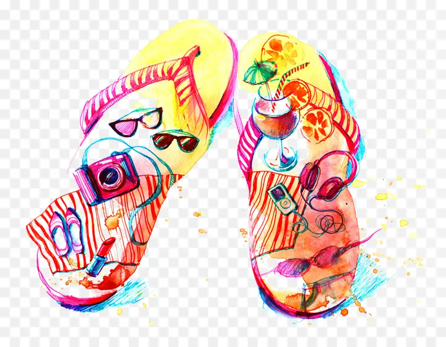 Flipflops，Pintura A La Acuarela PNG