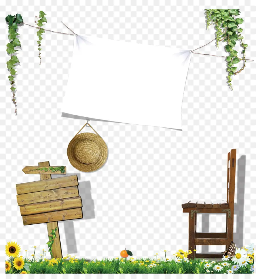 Cartel De Madera Y Silla，Sombrero PNG