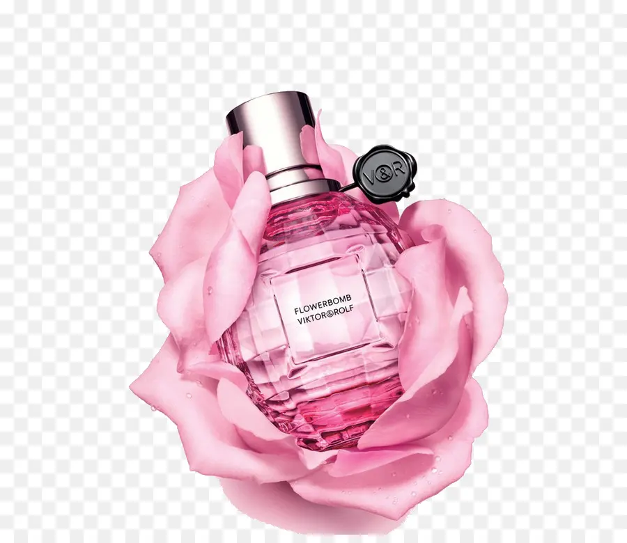 Botella De Perfume，Flor Rosa PNG