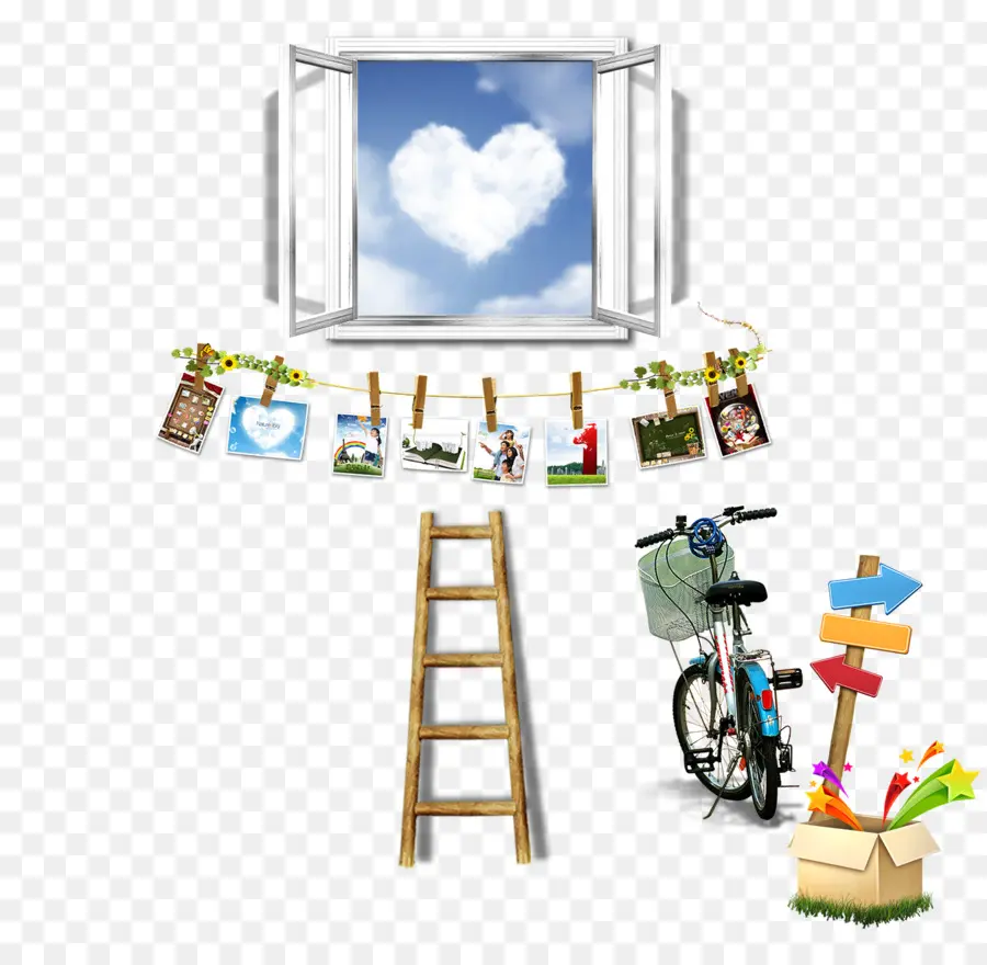 Ventana Con Nube De Corazón，Ventana PNG