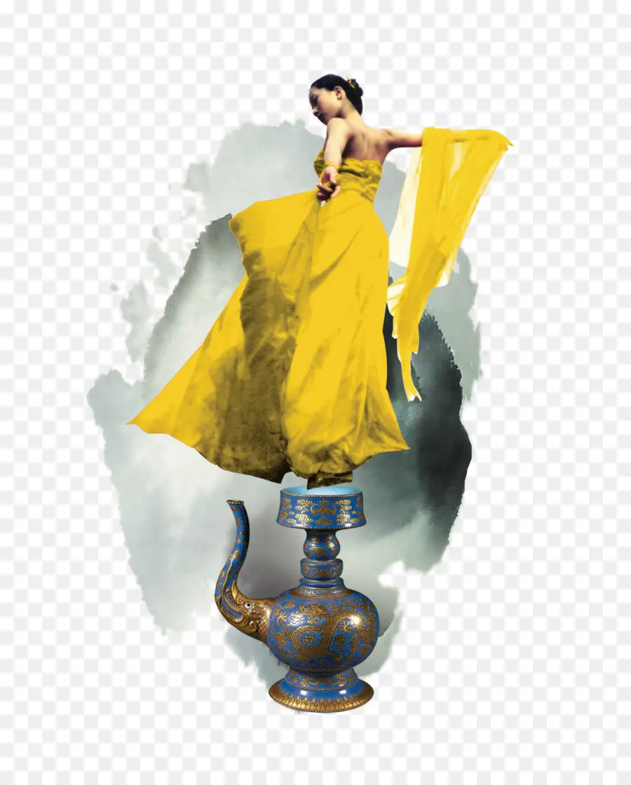 Mujer En Vestido Amarillo，Bailar PNG