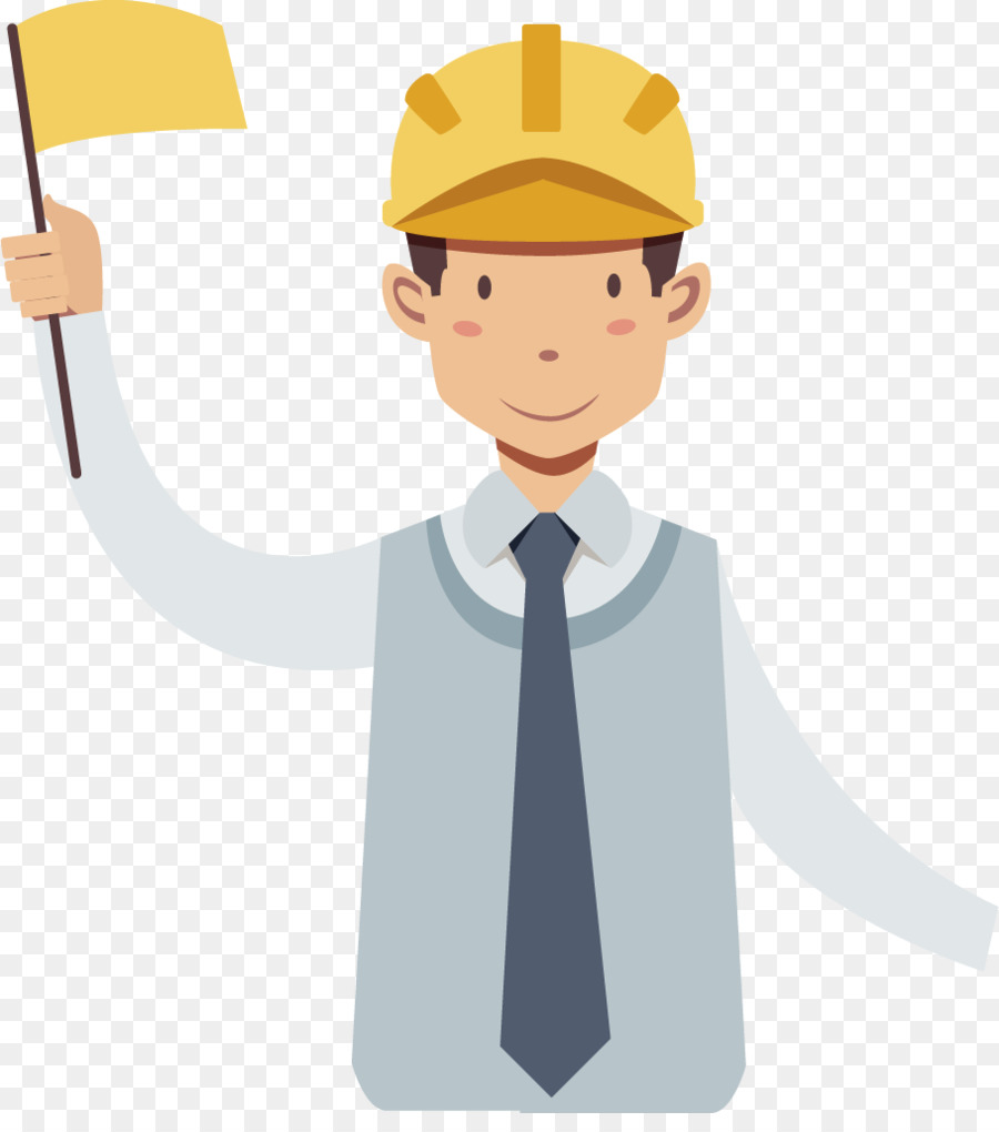 Trabajador De La Construcción Con Bandera Amarilla，Obrero PNG