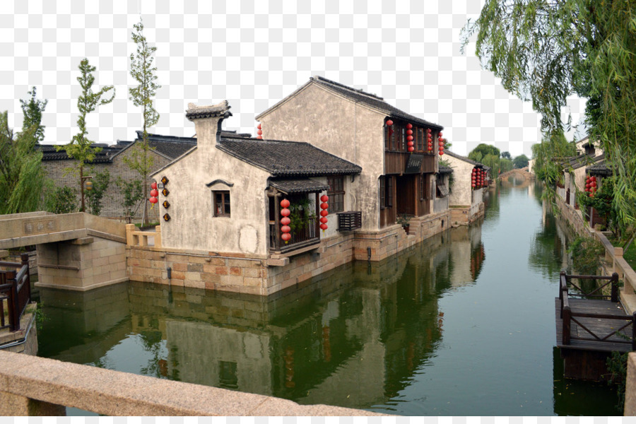 Canal De Agua Con Casas Tradicionales，Casas PNG