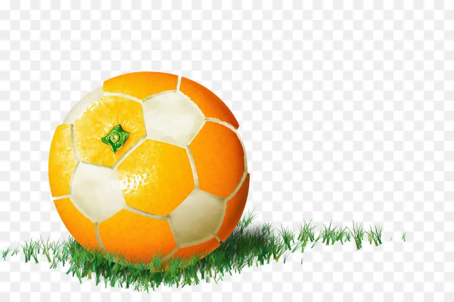 Balón De Fútbol Naranja，Césped PNG