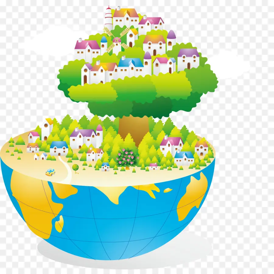 Árbol Y Casas，Globo PNG