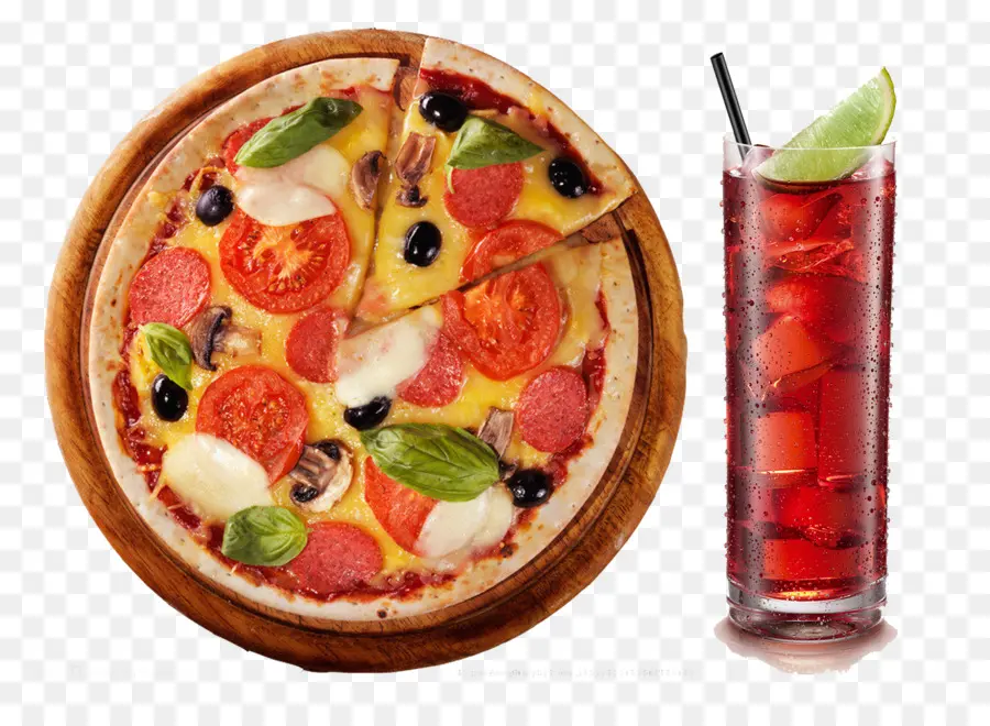 Pizza Y Bebida，Comida PNG