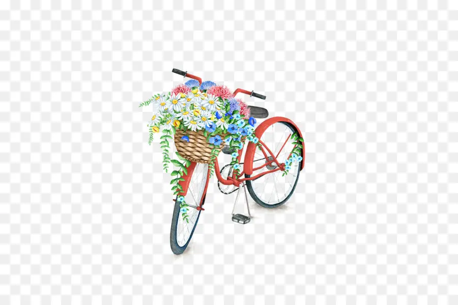 Bicicleta Con Flores，Cesta PNG