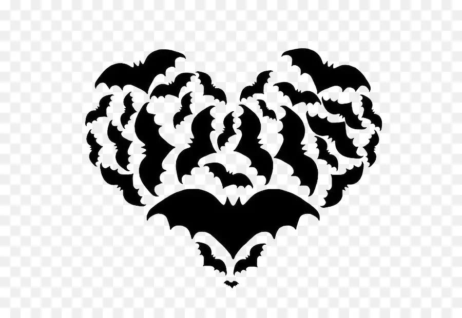 Corazón De Murciélagos，Negro PNG