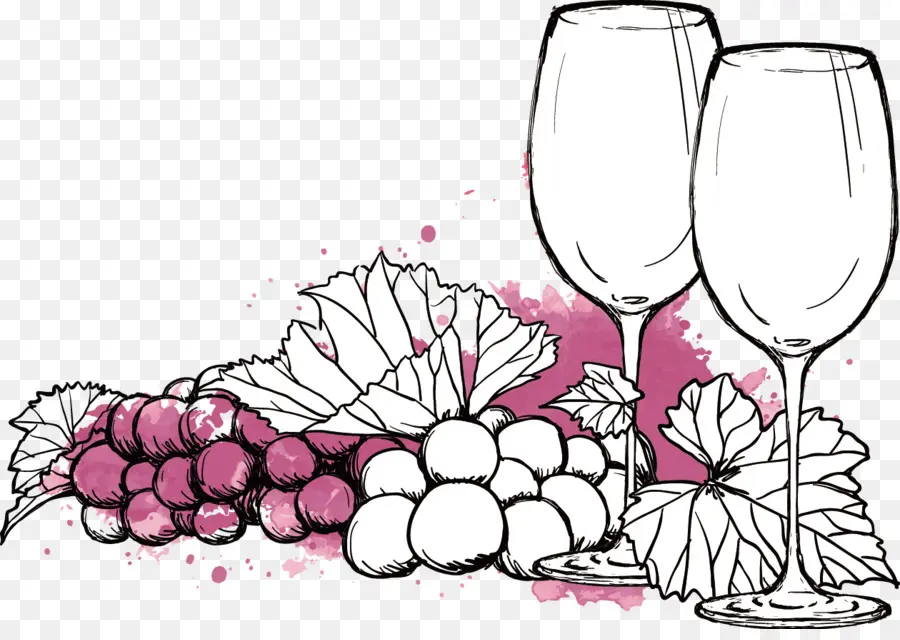 Copas De Vino Y Uvas，Vino PNG