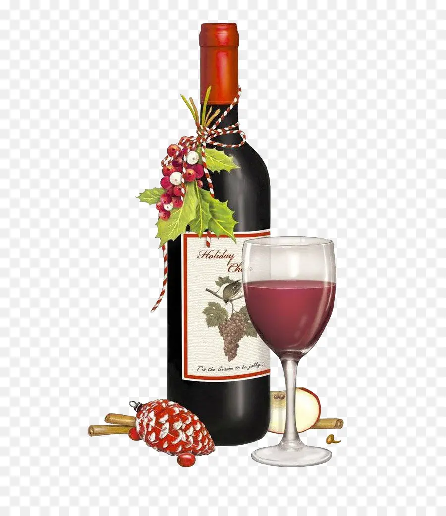 Botella De Vino Navideña，Vino PNG