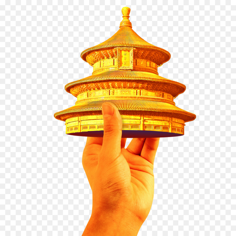 Modelo De Templo Dorado，Mano PNG