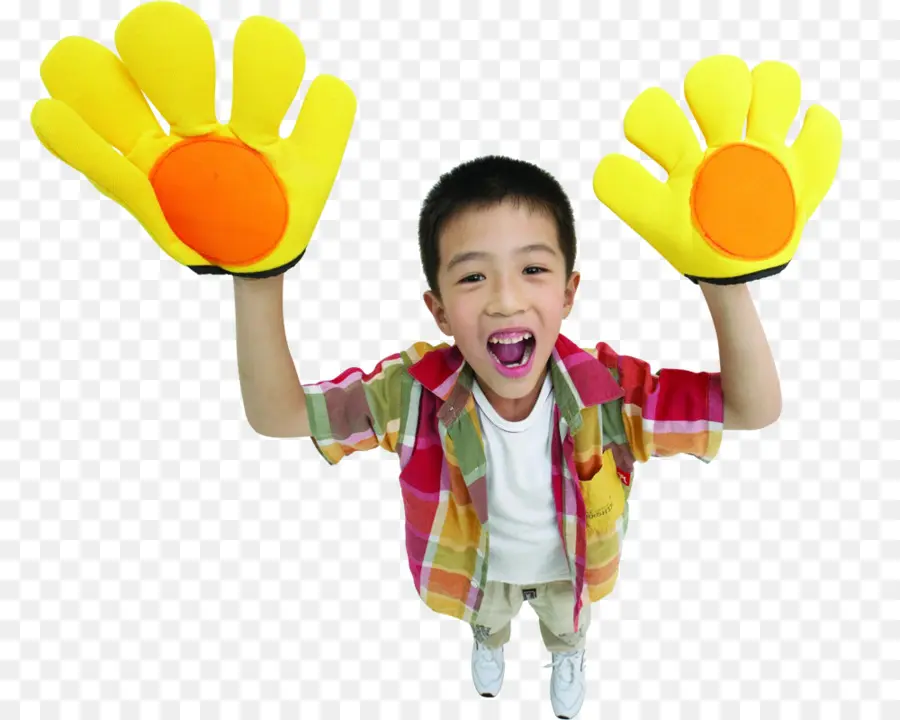 Niño Con Guantes Grandes，Guantes Amarillos PNG