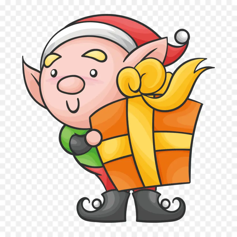 Elfo Con Regalo，Navidad PNG