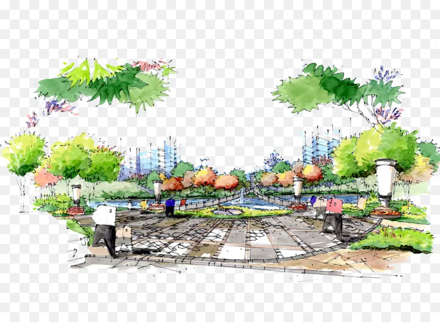 Ilustración Del Parque，Acuarela PNG