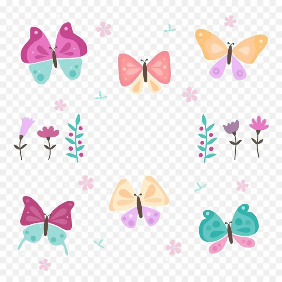 Mariposas，Flores PNG