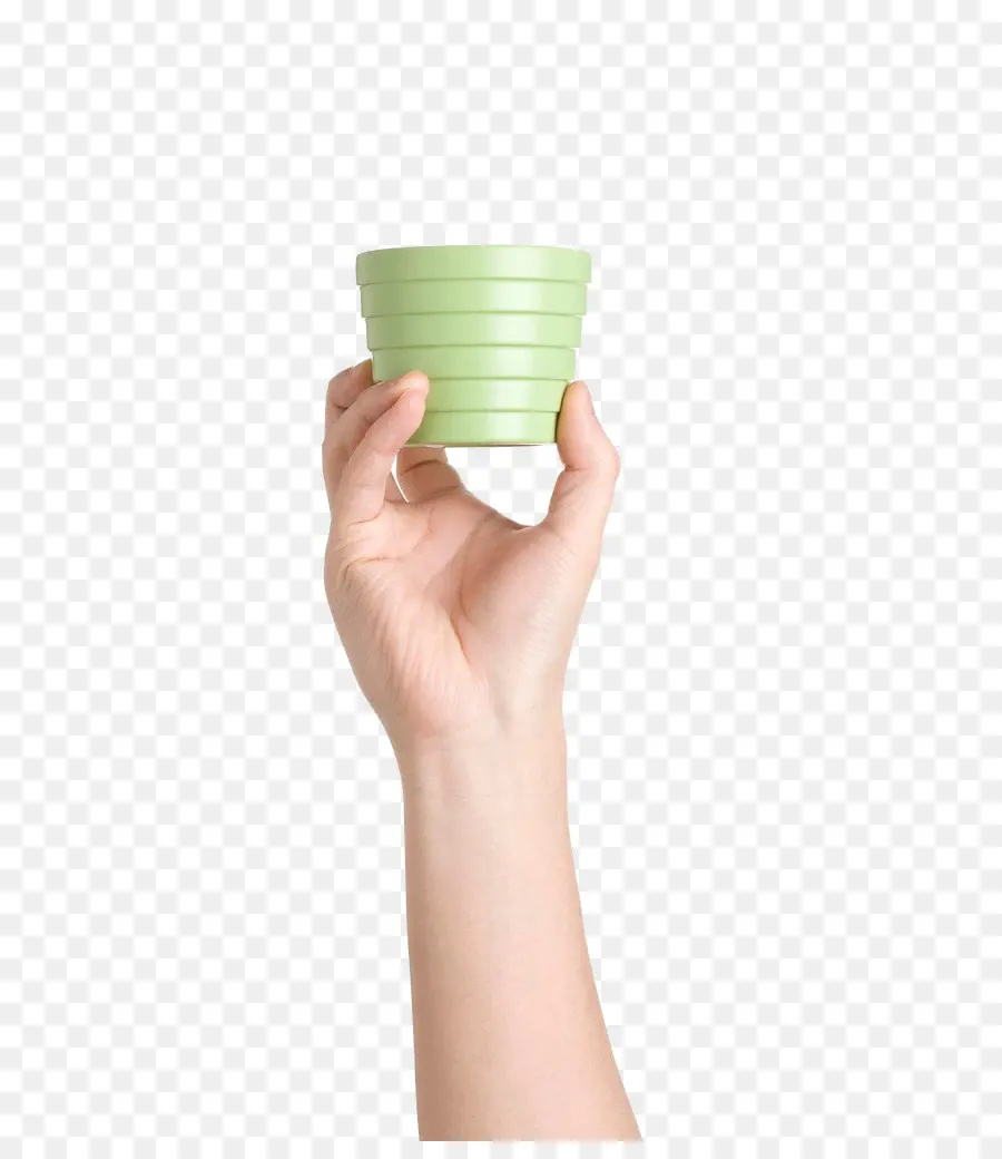 Mano Sosteniendo La Taza Verde，Mano PNG