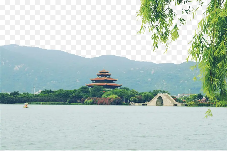 Pagoda Junto Al Lago，Puente PNG