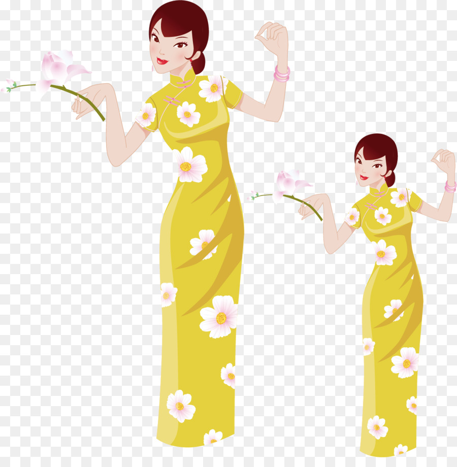 Mujeres En Vestido Amarillo，Moda PNG