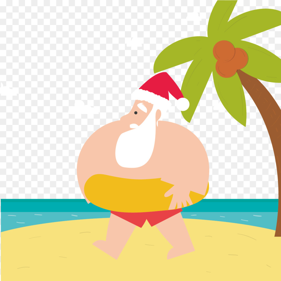 Papá Noel En La Playa，Navidad PNG