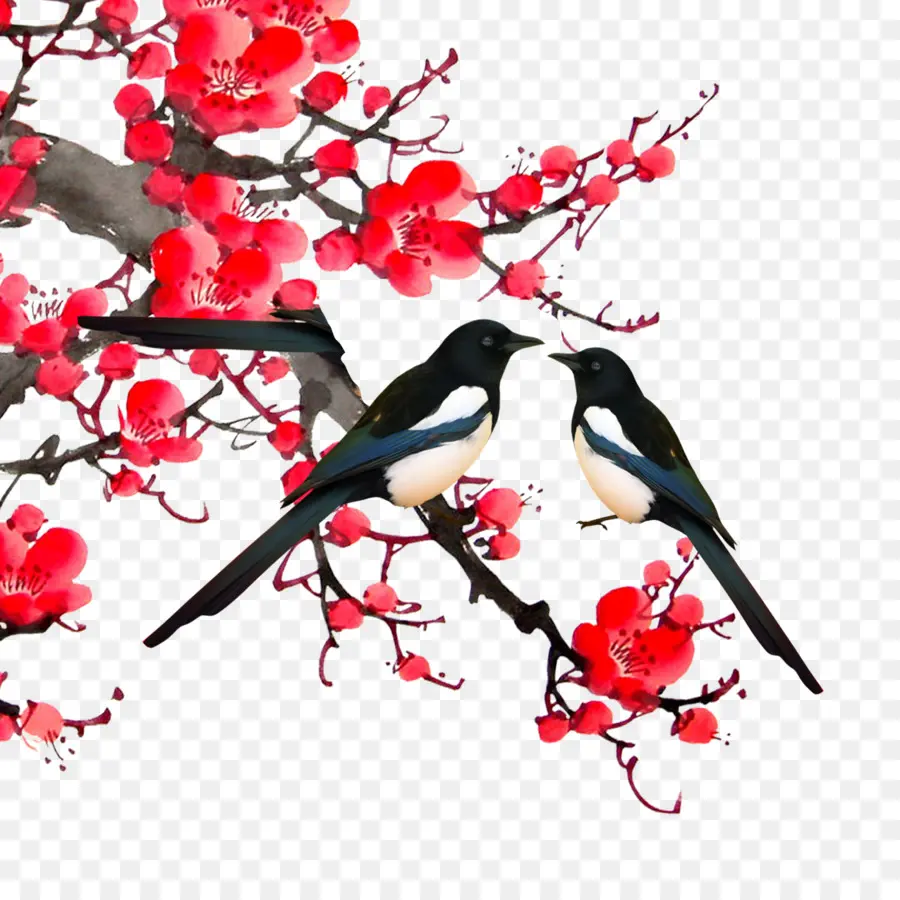 Birdandflower Pintura，Postscript Encapsulado PNG