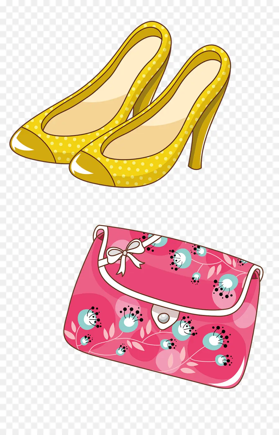 Zapatos Amarillos Y Bolso Rosa，Moda PNG