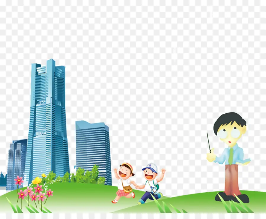 Paisaje Urbano Con Niños，Edificios PNG