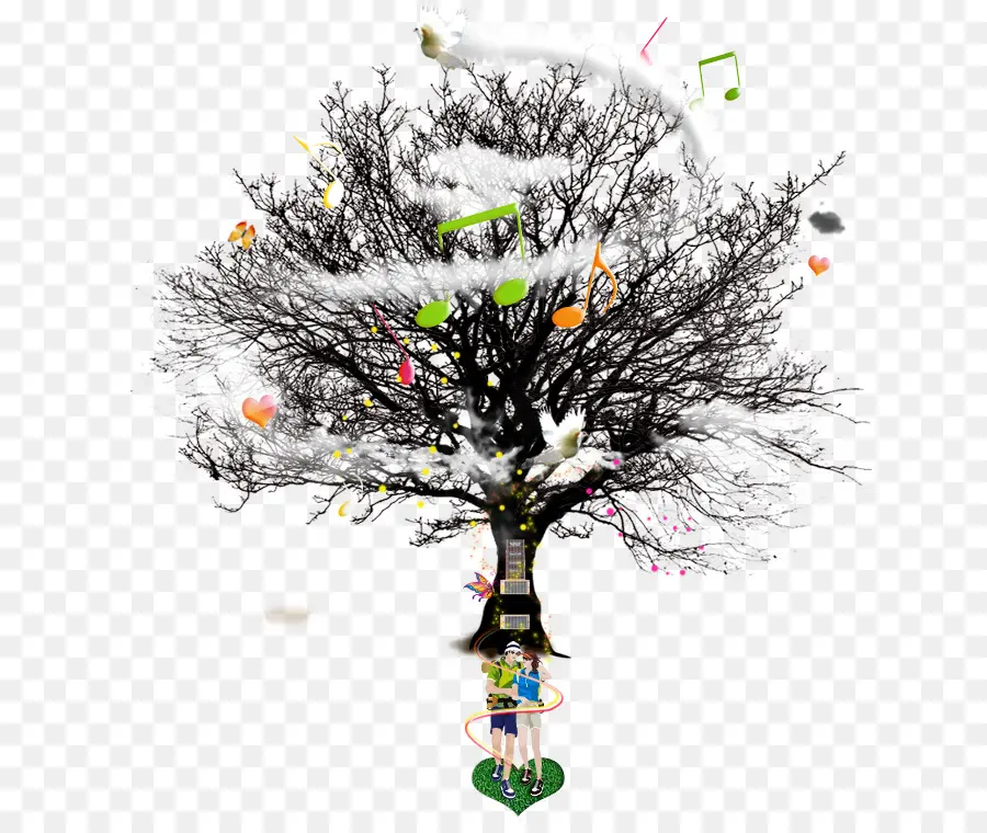 Árbol Con Notas Musicales，Música PNG